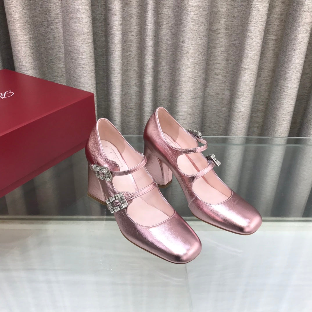LP ROGER VIVIER SANDAL METALLIC PINK LEATHER - 34