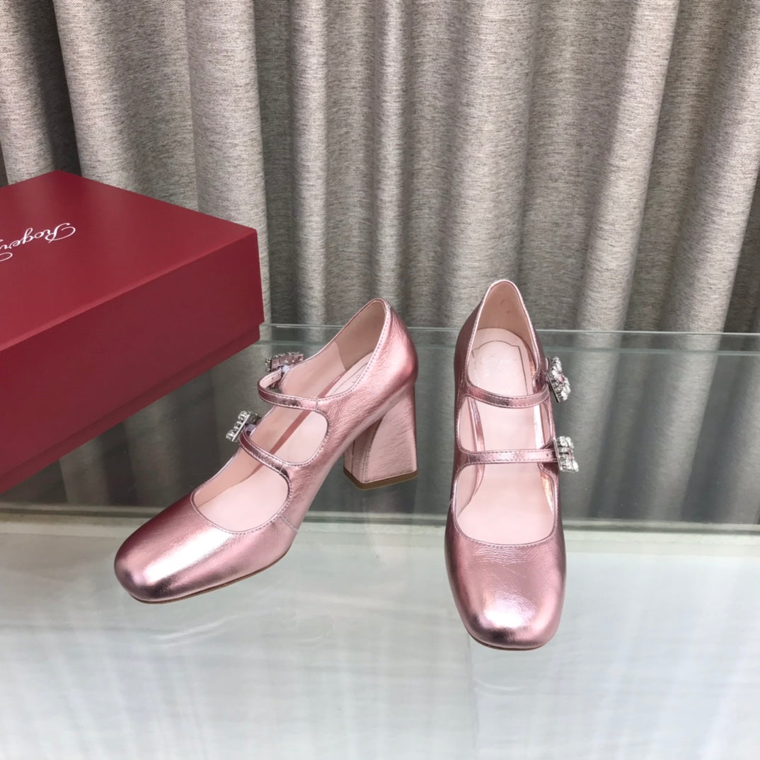 LP ROGER VIVIER SANDAL METALLIC PINK LEATHER - 34