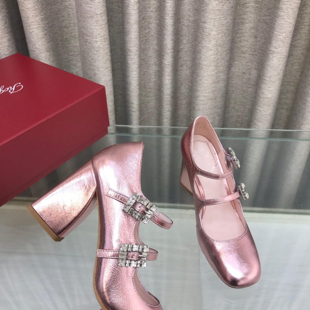 LP ROGER VIVIER SANDAL METALLIC PINK LEATHER - 34
