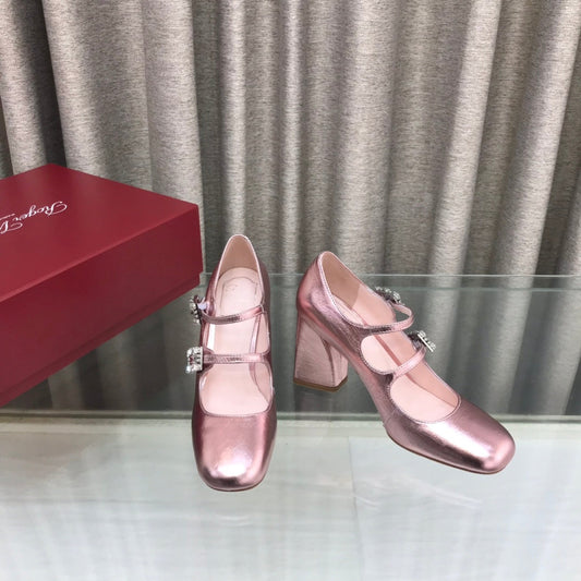 LP ROGER VIVIER SANDAL METALLIC PINK LEATHER - 34