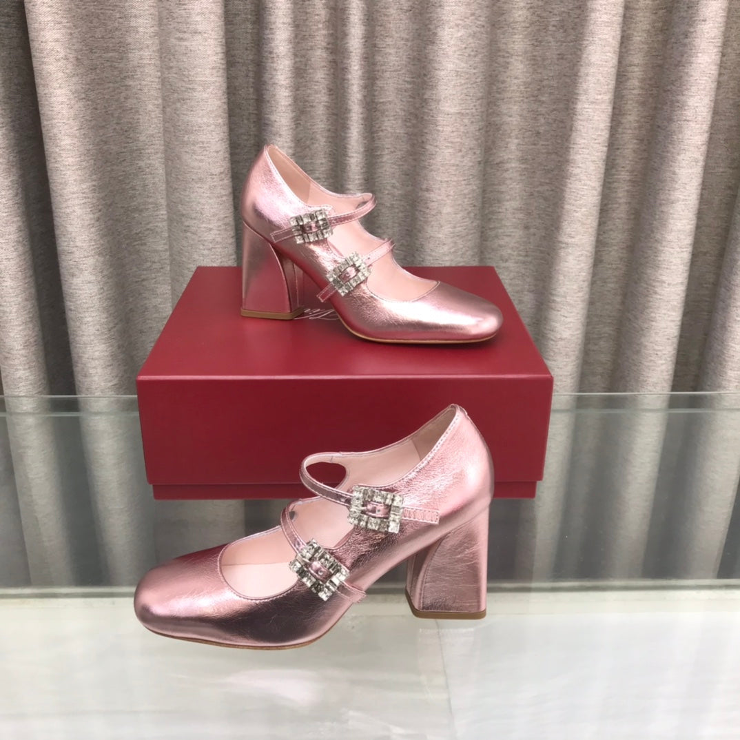 LP ROGER VIVIER SANDAL METALLIC PINK LEATHER - 34
