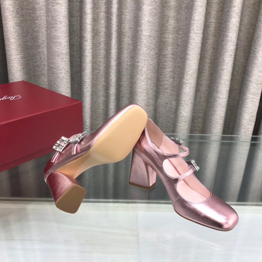 LP ROGER VIVIER SANDAL METALLIC PINK LEATHER - 34