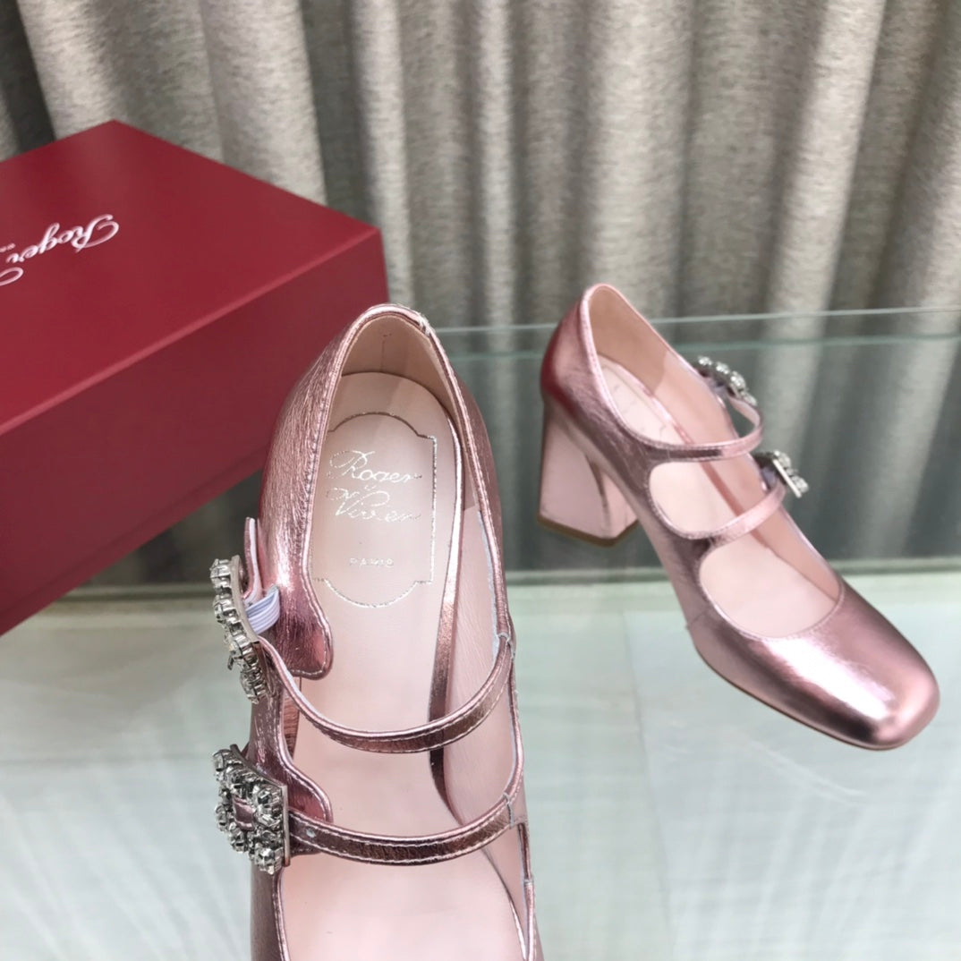 LP ROGER VIVIER SANDAL METALLIC PINK LEATHER - 34