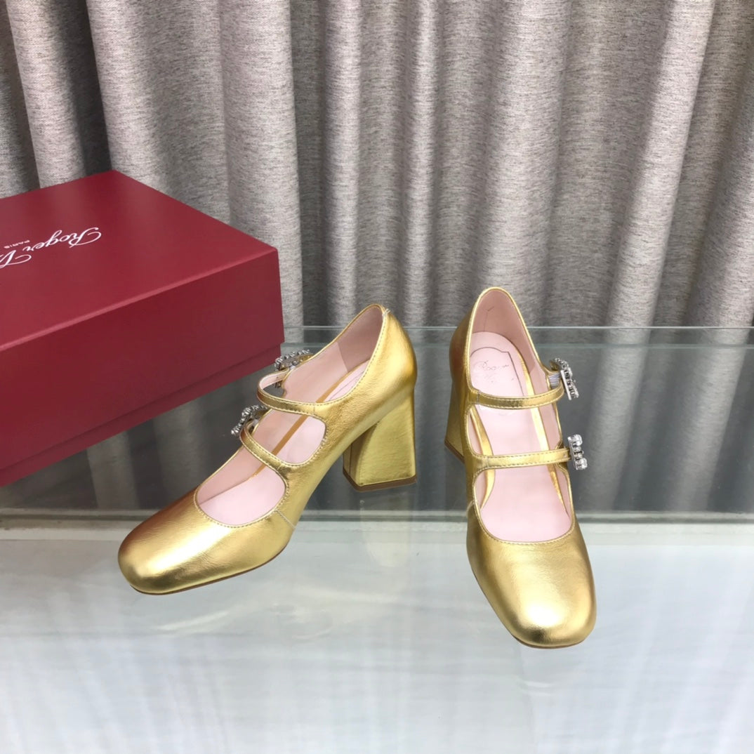 LP ROGER VIVIER SANDAL METALLIC GOLD LEATHER - 34