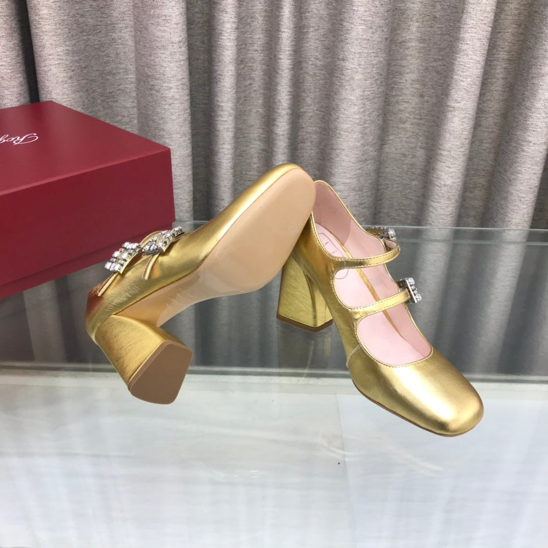 LP ROGER VIVIER SANDAL METALLIC GOLD LEATHER - 34