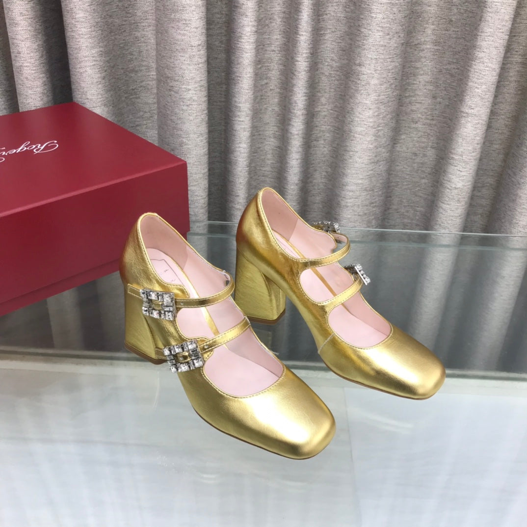 LP ROGER VIVIER SANDAL METALLIC GOLD LEATHER - 34