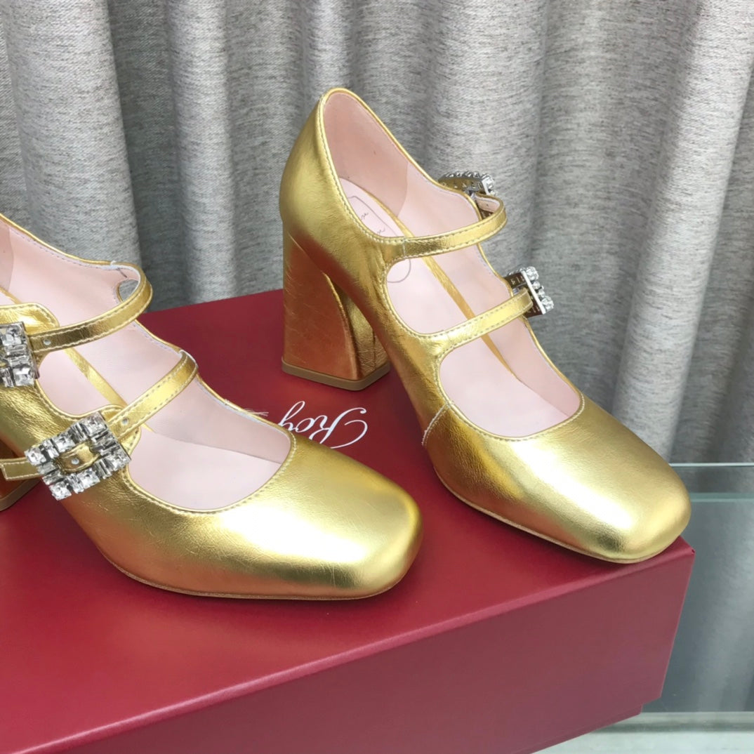 LP ROGER VIVIER SANDAL METALLIC GOLD LEATHER - 34