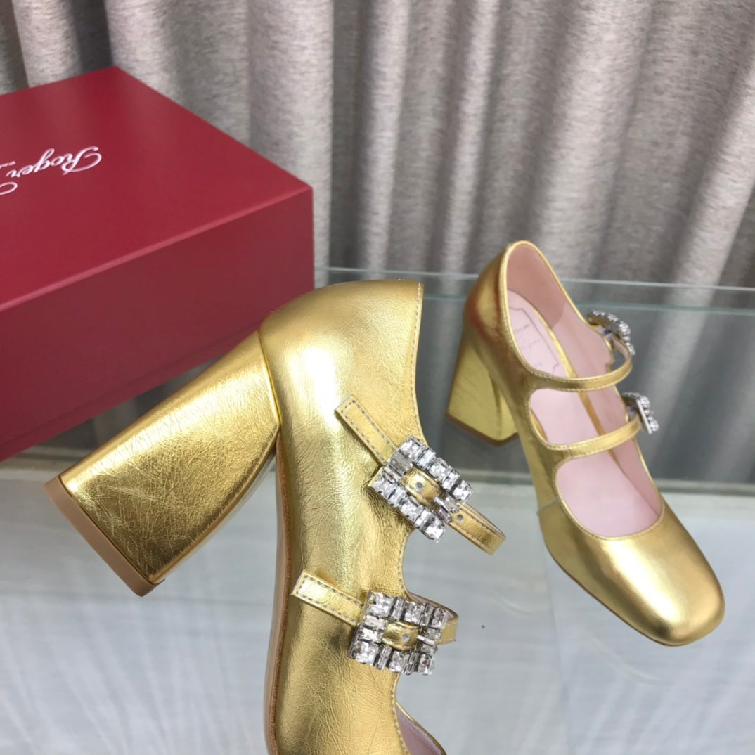 LP ROGER VIVIER SANDAL METALLIC GOLD LEATHER - 34