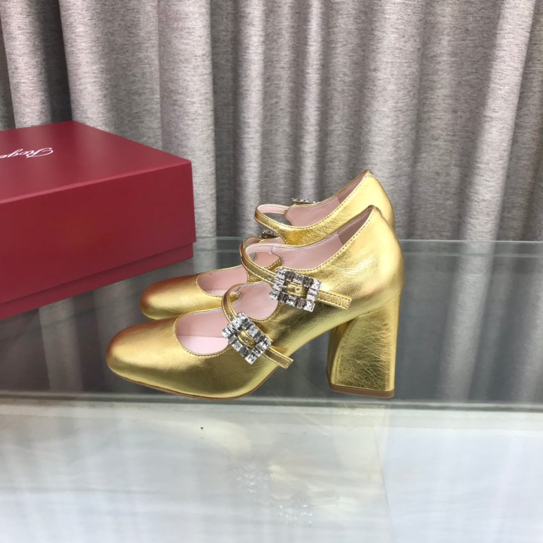 LP ROGER VIVIER SANDAL METALLIC GOLD LEATHER - 34
