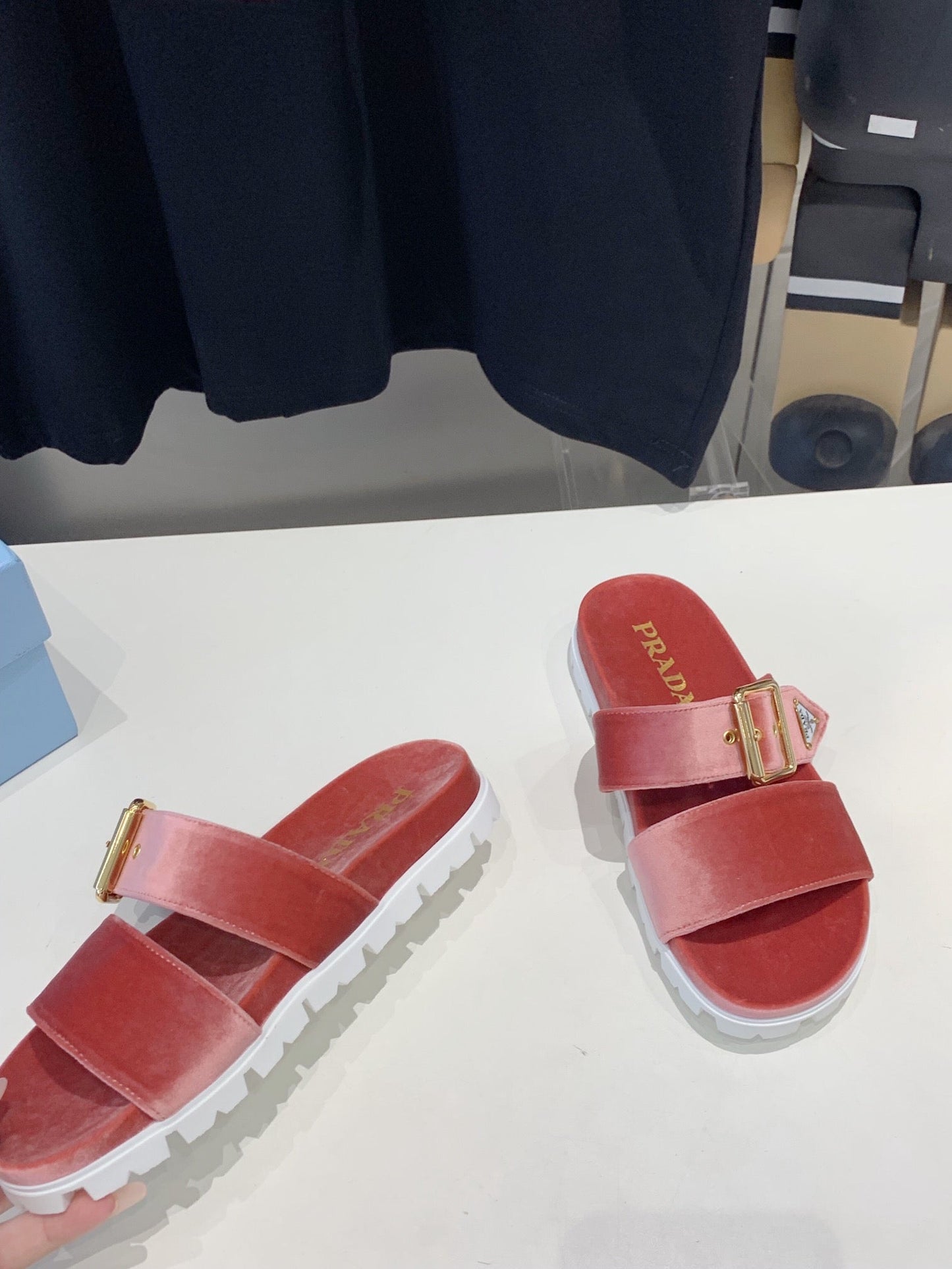 PRA SLIDES SANDALS DARK PINK VELVET - 35