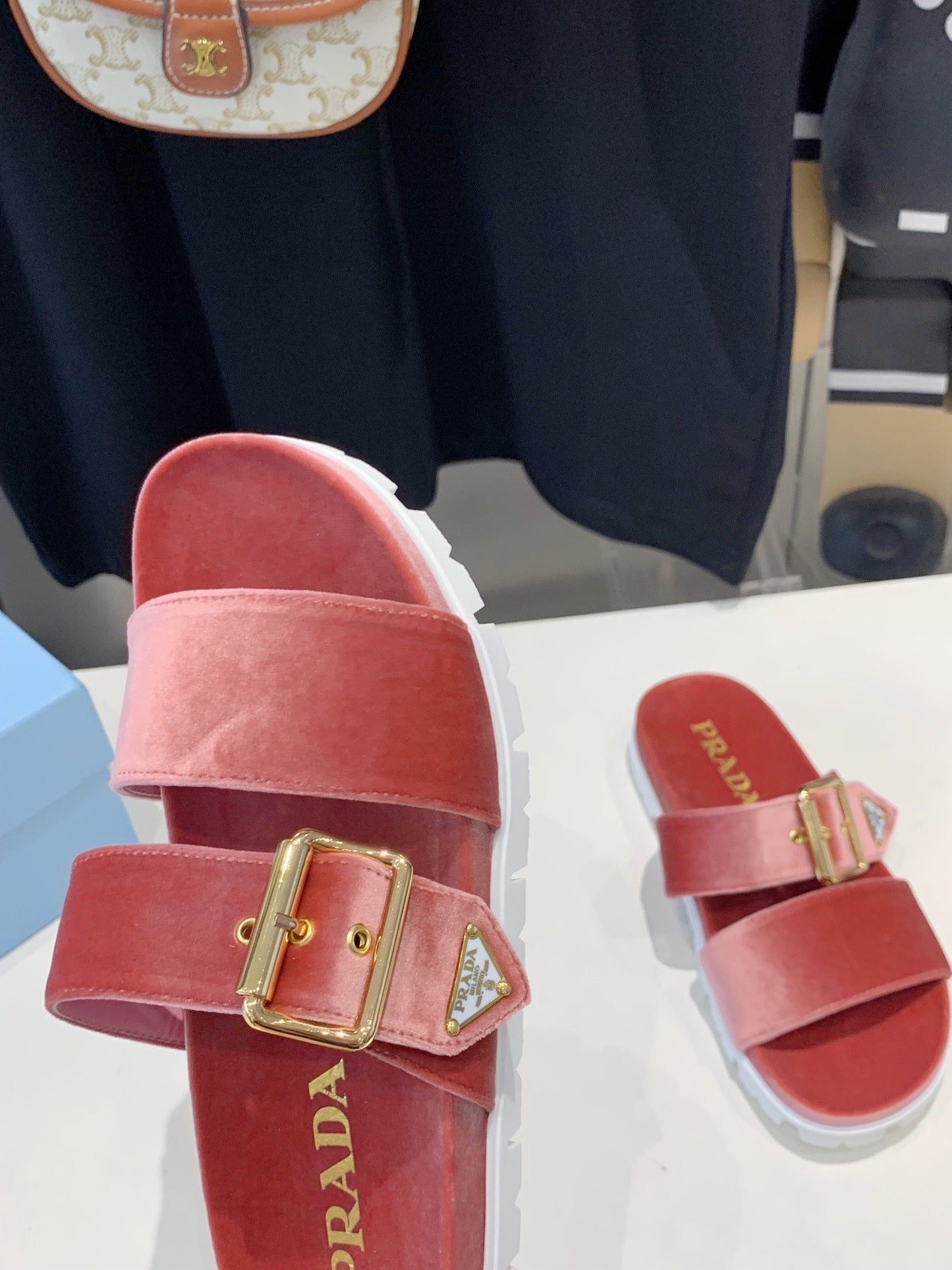 PRA SLIDES SANDALS DARK PINK VELVET - 35