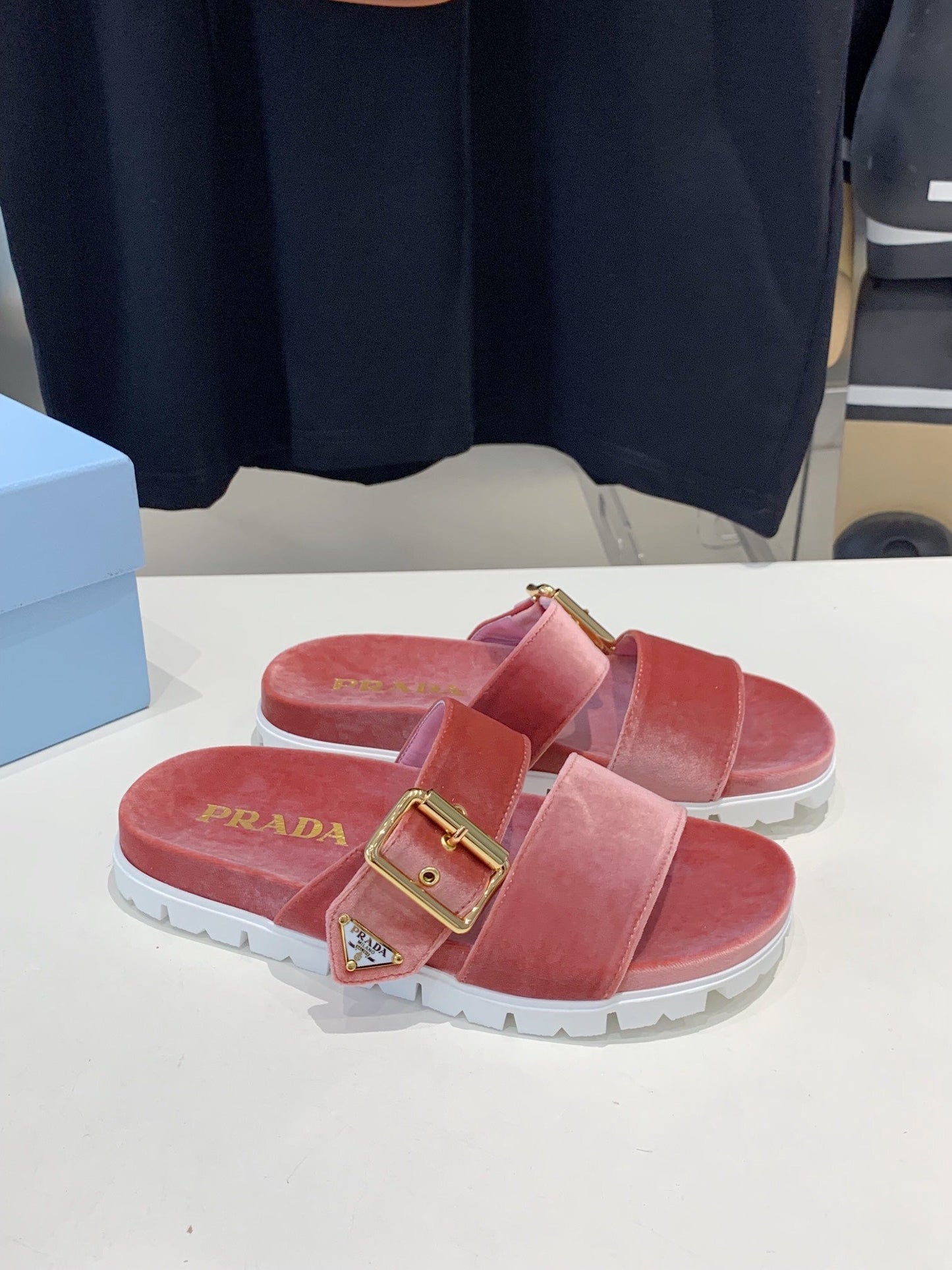 PRA SLIDES SANDALS DARK PINK VELVET - 35