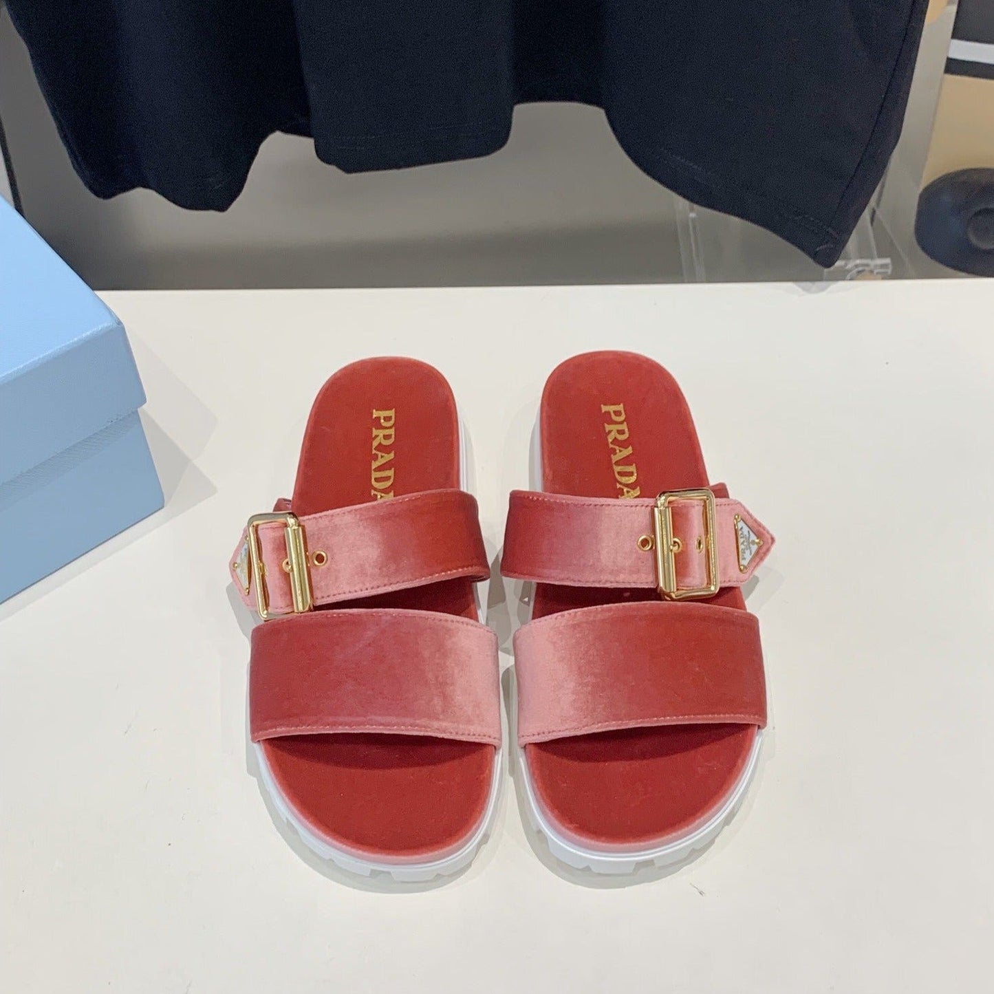 PRA SLIDES SANDALS DARK PINK VELVET - 35