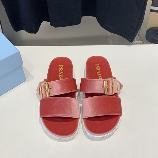 PRA SLIDES SANDALS DARK PINK VELVET - 35