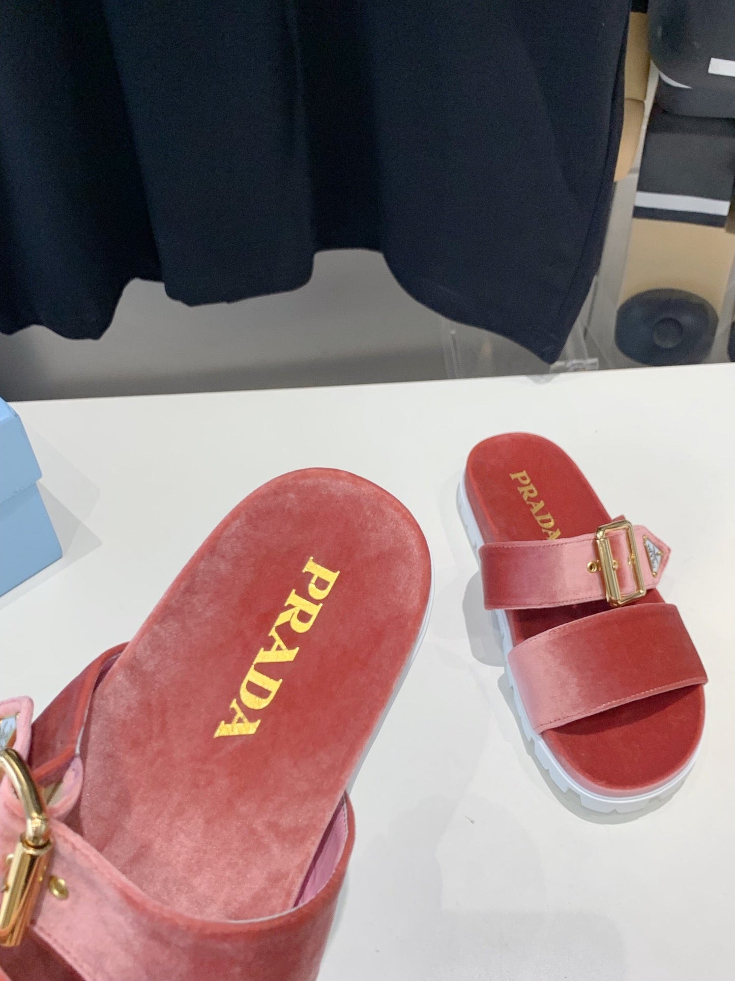 PRA SLIDES SANDALS DARK PINK VELVET - 35