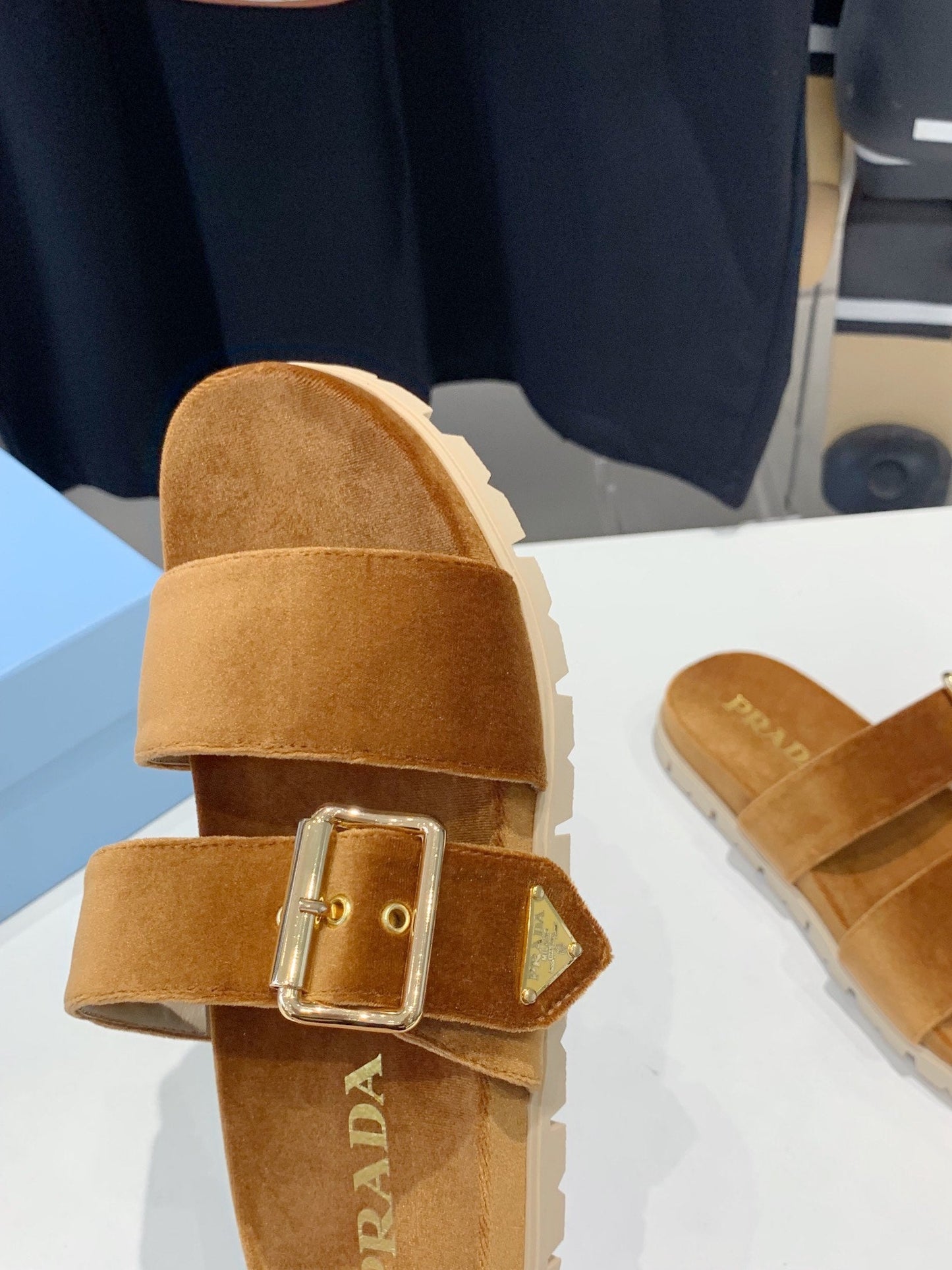 PRA SLIDES SANDALS CAMEL VELVET - 35