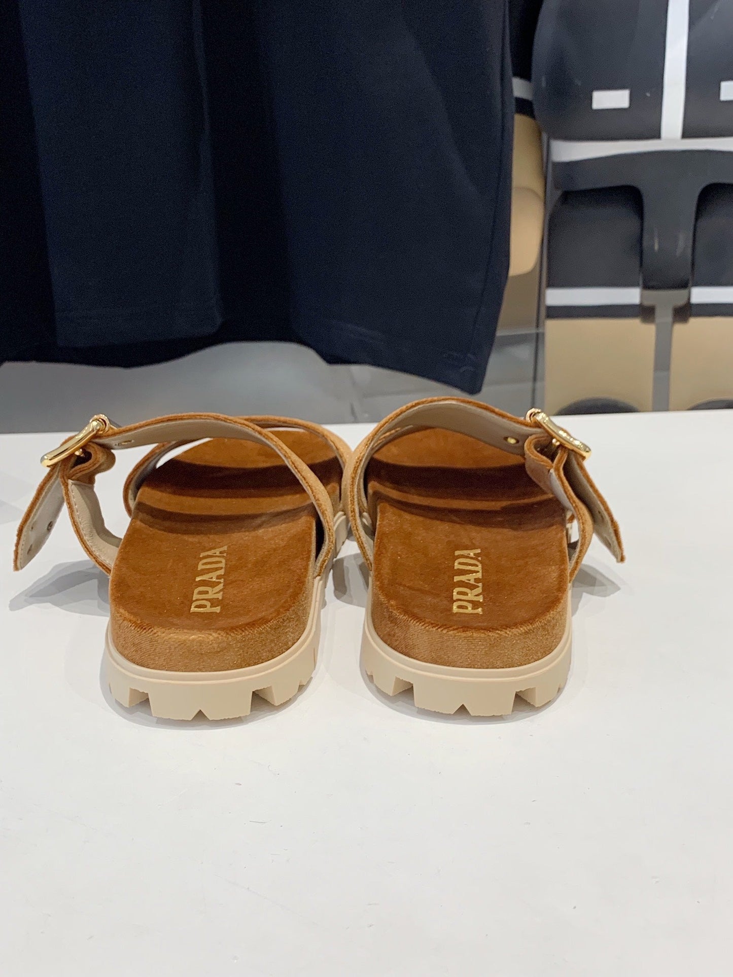 PRA SLIDES SANDALS CAMEL VELVET - 35
