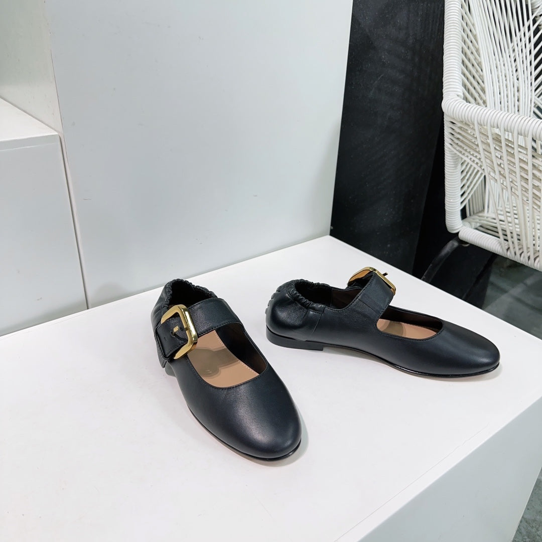 ASTAIRE MARY-JANE BALLERINA IN BLACK CALFSKIN - 35