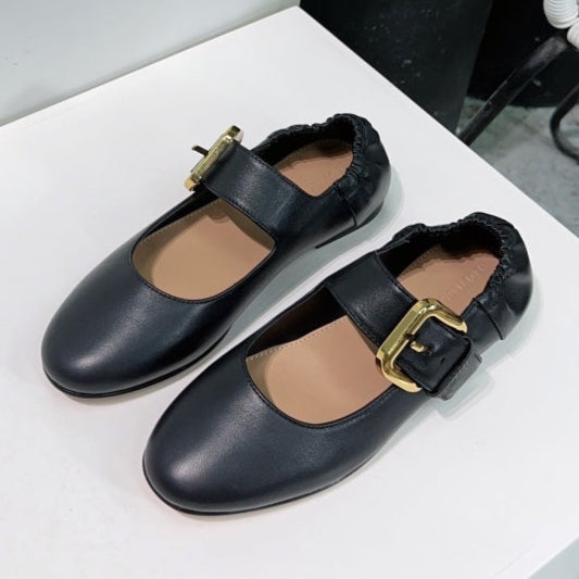 ASTAIRE MARY-JANE BALLERINA IN BLACK CALFSKIN - 35
