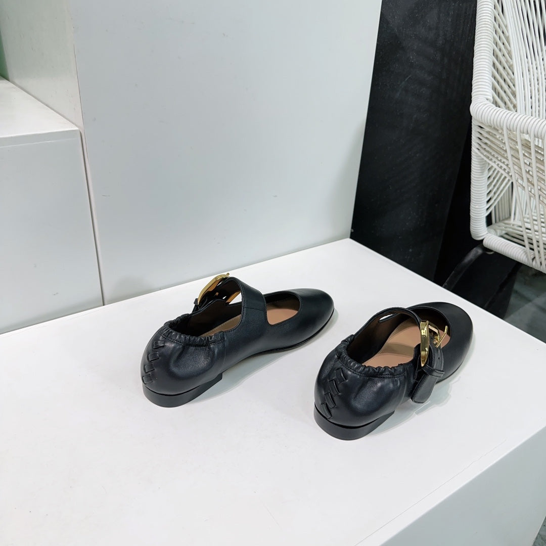 ASTAIRE MARY-JANE BALLERINA IN BLACK CALFSKIN - 35