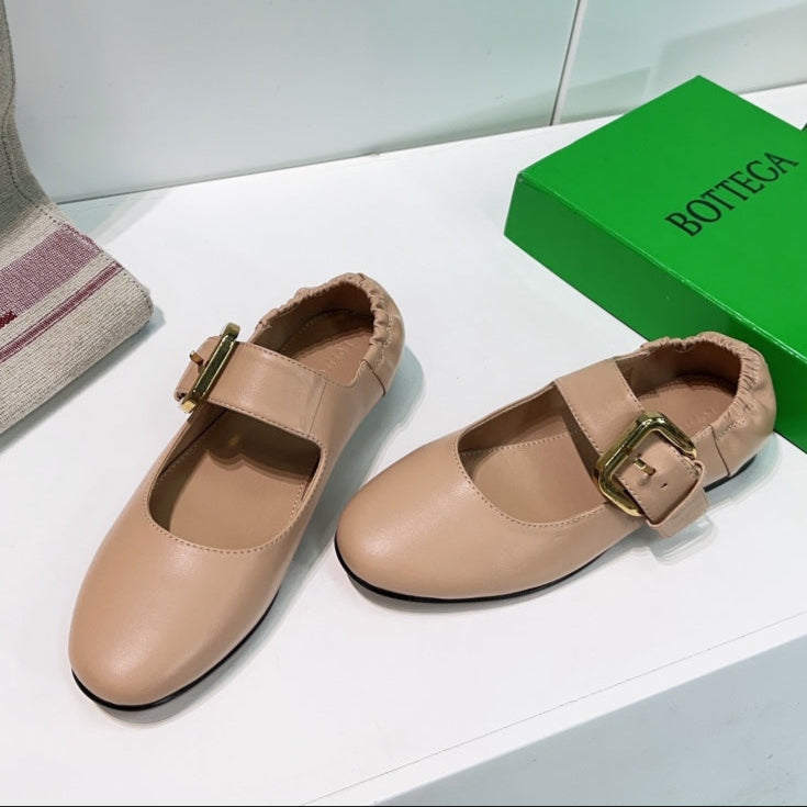 ASTAIRE MARY-JANE BALLERINA IN CAMEL BEIGE CALFSKIN - 35