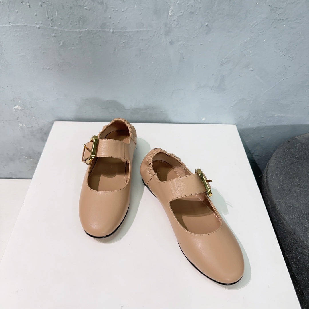 ASTAIRE MARY-JANE BALLERINA IN CAMEL BEIGE CALFSKIN - 35