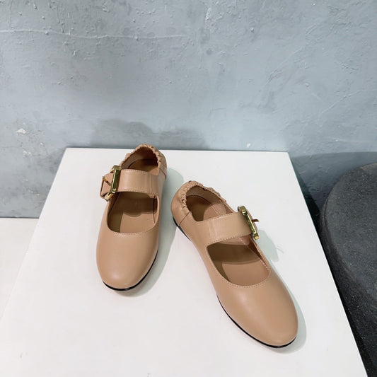 ASTAIRE MARY-JANE BALLERINA IN CAMEL BEIGE CALFSKIN - 35