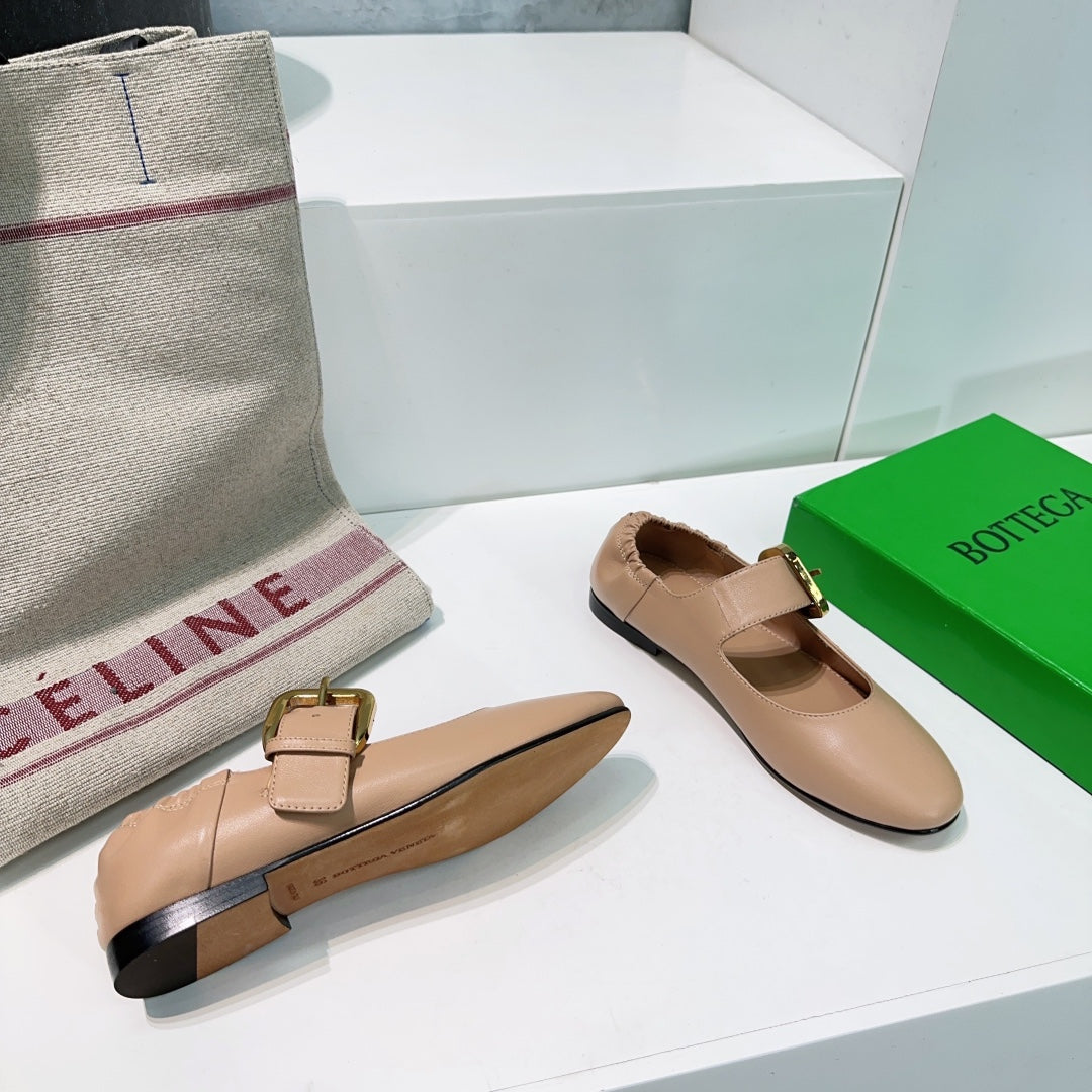 ASTAIRE MARY-JANE BALLERINA IN CAMEL BEIGE CALFSKIN - 35