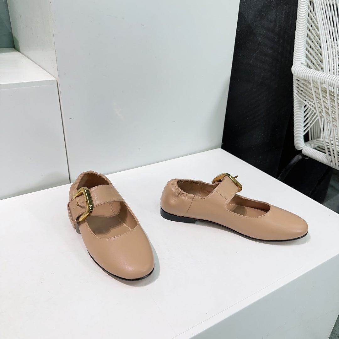 ASTAIRE MARY-JANE BALLERINA IN CAMEL BEIGE CALFSKIN - 35