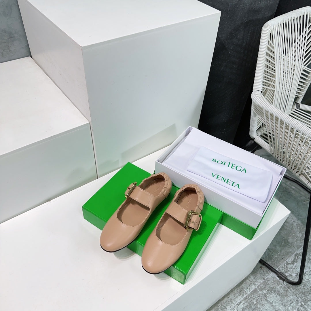 ASTAIRE MARY-JANE BALLERINA IN CAMEL BEIGE CALFSKIN - 35