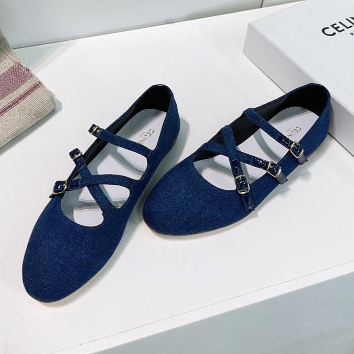 FLAT MARY JANE IN NAVY BLUE FABRIC - 35
