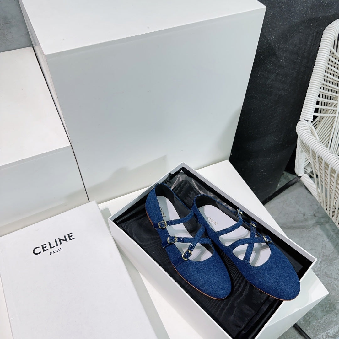 FLAT MARY JANE IN NAVY BLUE FABRIC - 35