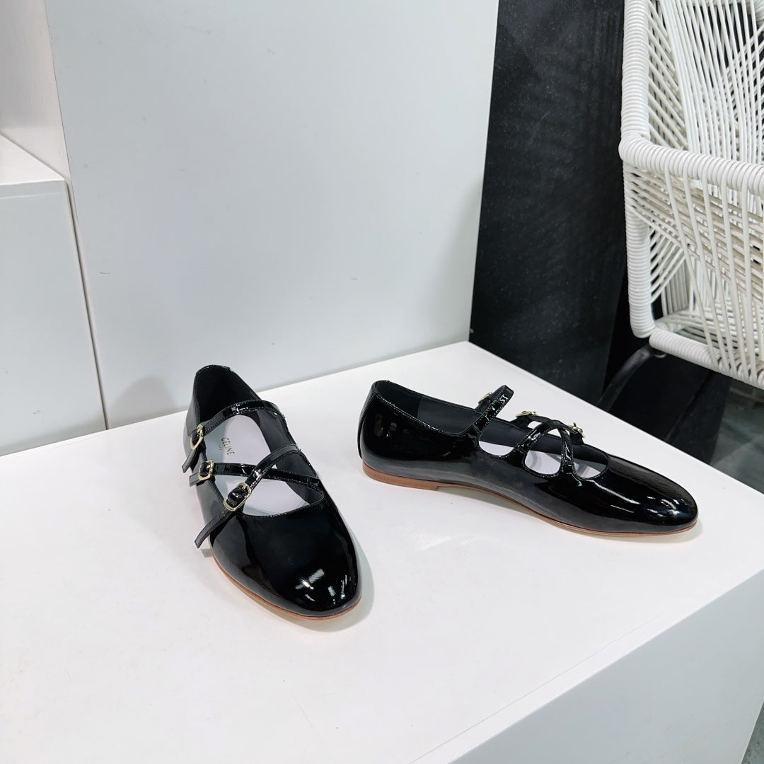 FLAT MARY JANE IN BLACK CALFSKIN - 35