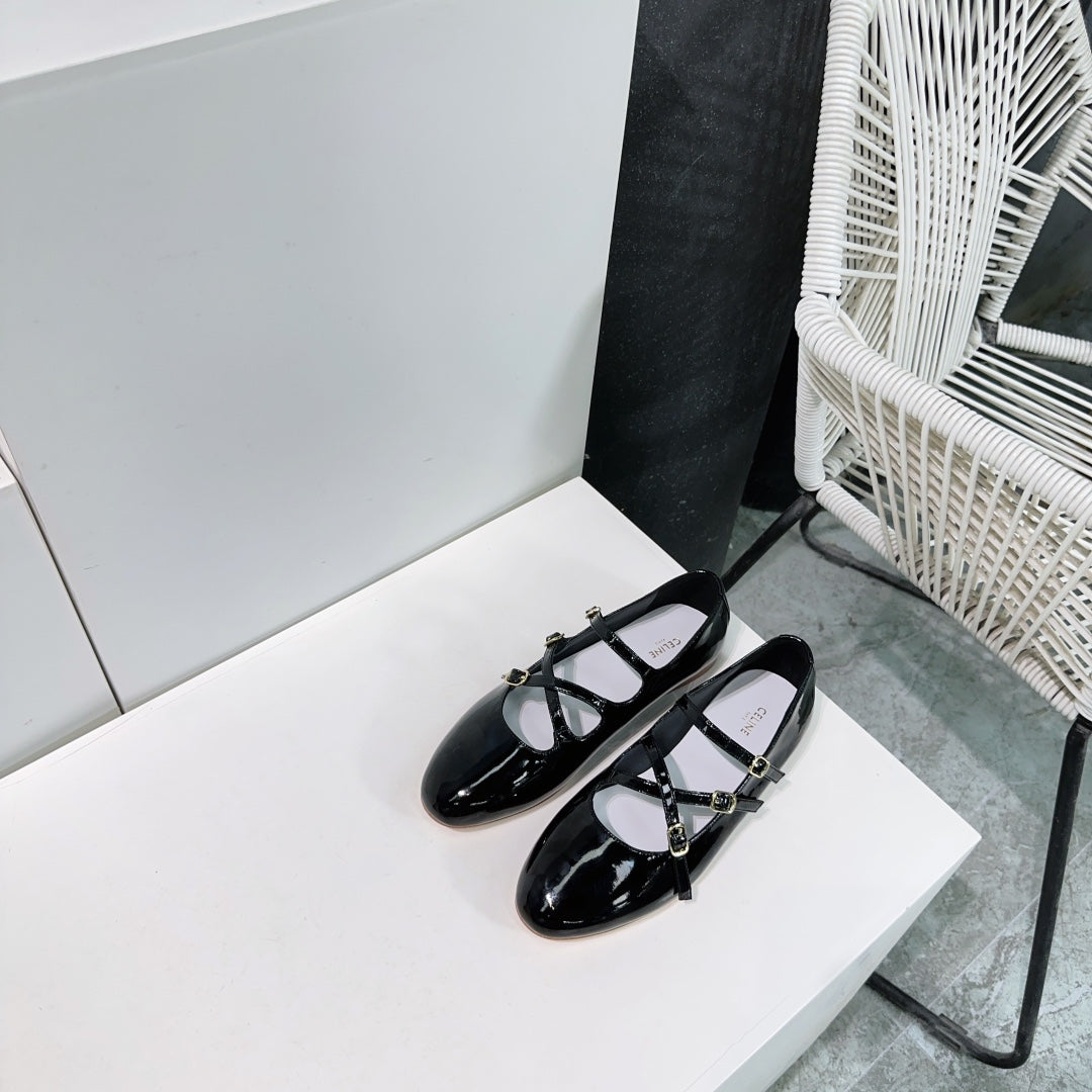 FLAT MARY JANE IN BLACK CALFSKIN - 35