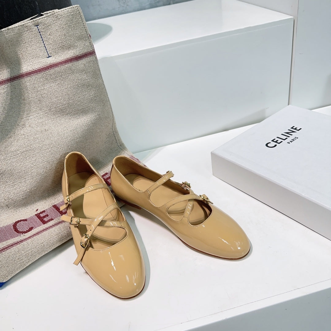 FLAT MARY JANE IN SEPIA TAN CALFSKIN - 35
