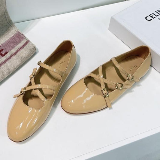 FLAT MARY JANE IN SEPIA TAN CALFSKIN - 35