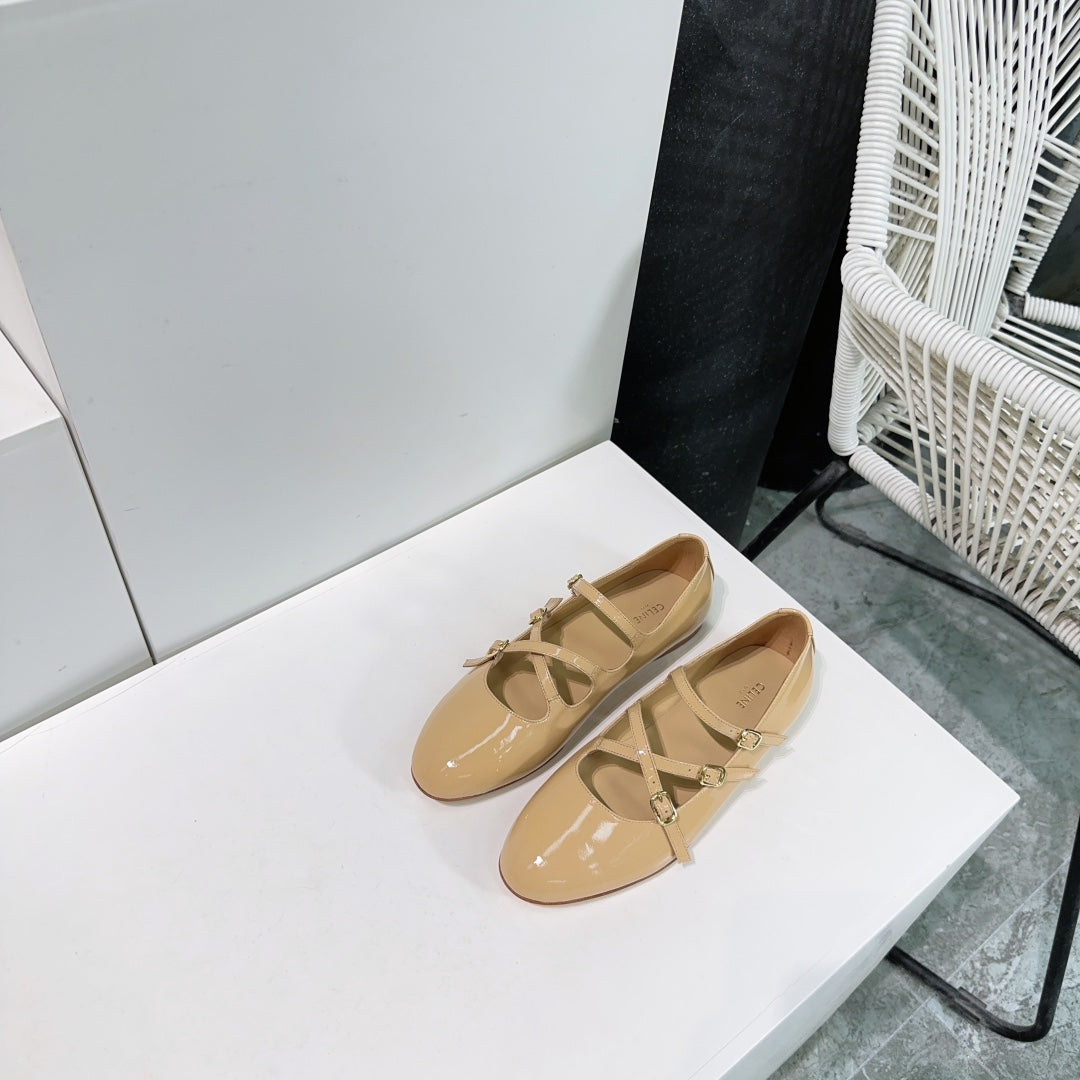FLAT MARY JANE IN SEPIA TAN CALFSKIN - 35