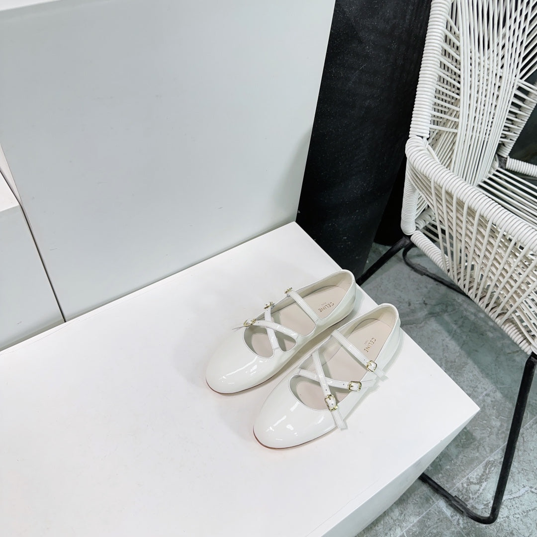 FLAT MARY JANE IN WHITE CALFSKIN - 35