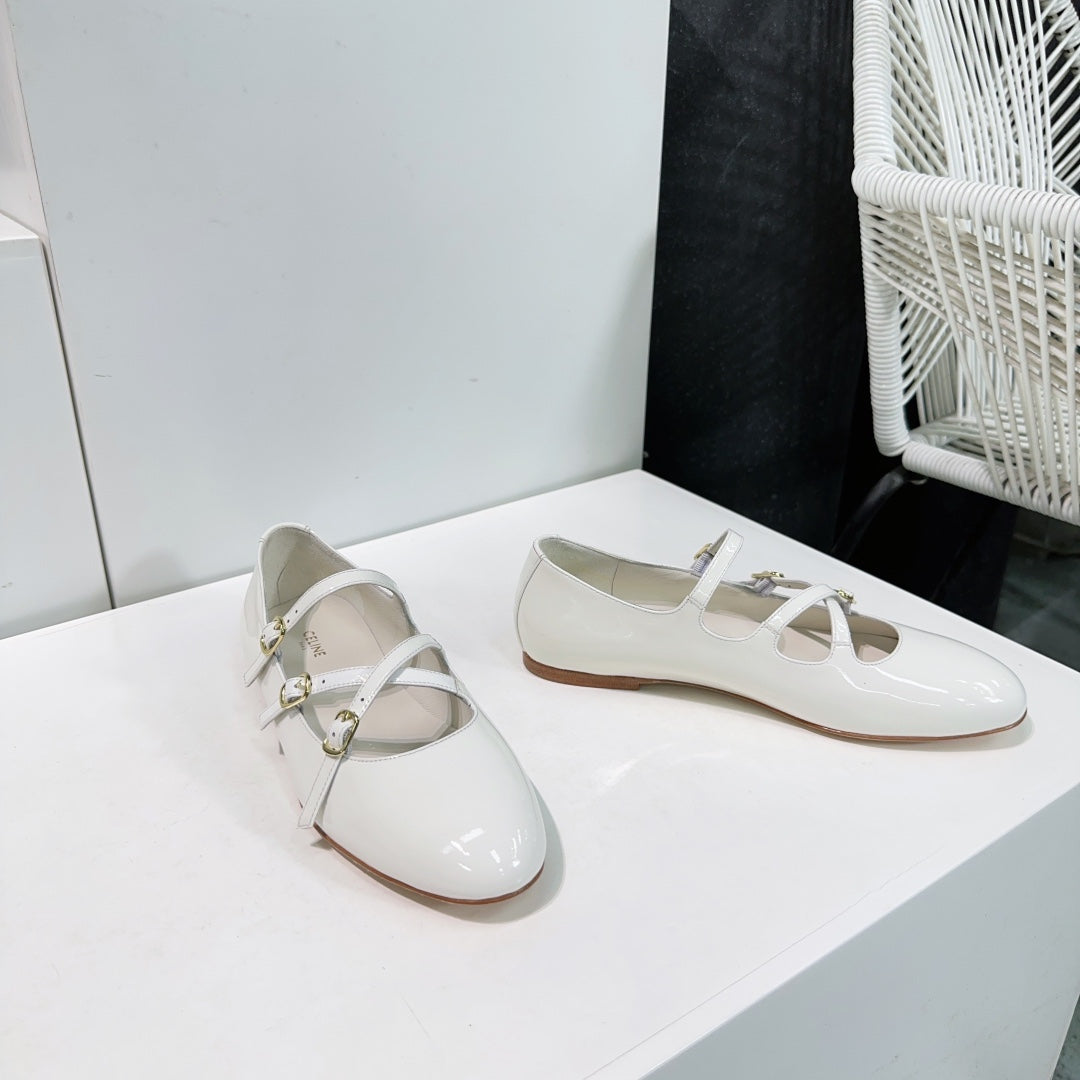FLAT MARY JANE IN WHITE CALFSKIN - 35