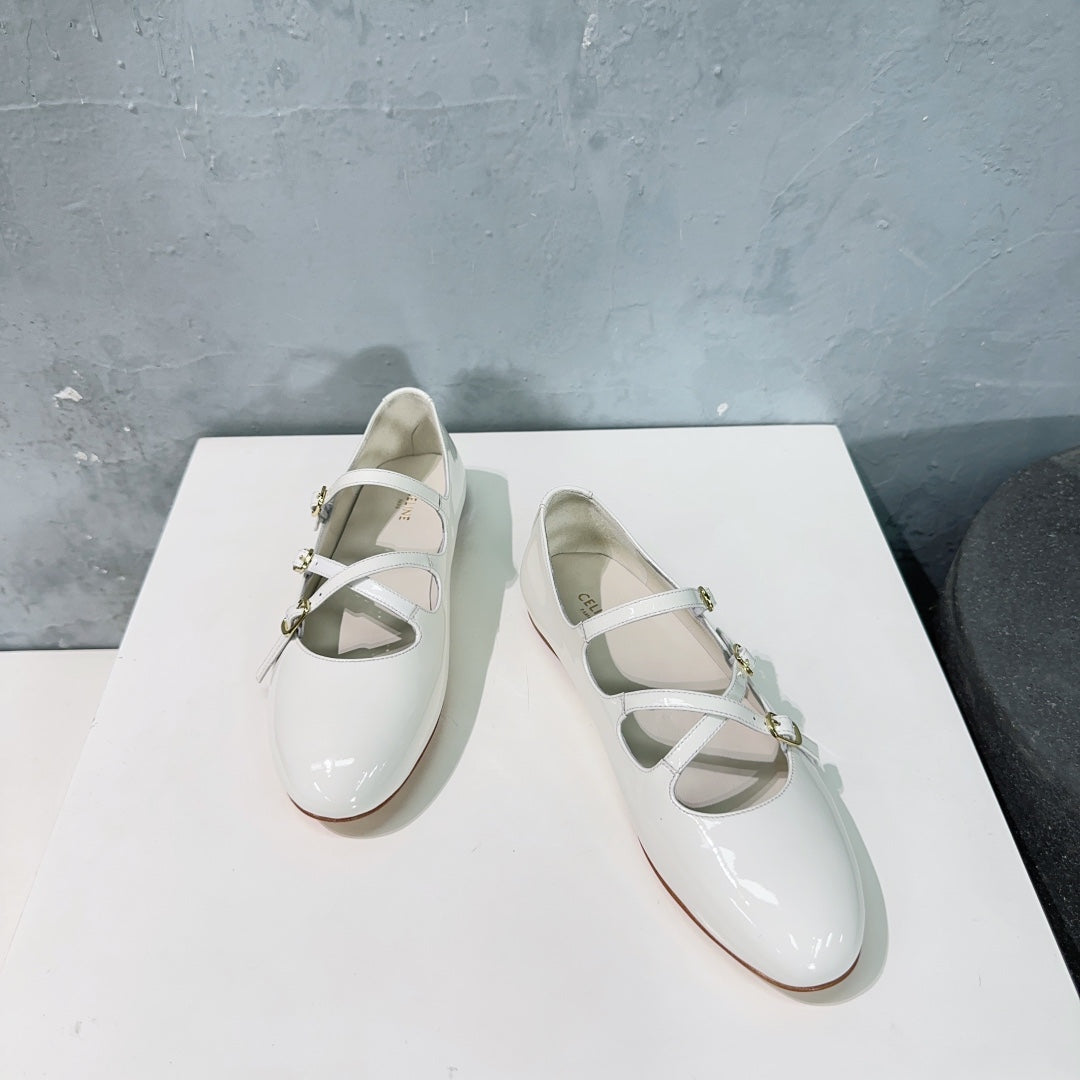 FLAT MARY JANE IN WHITE CALFSKIN - 35