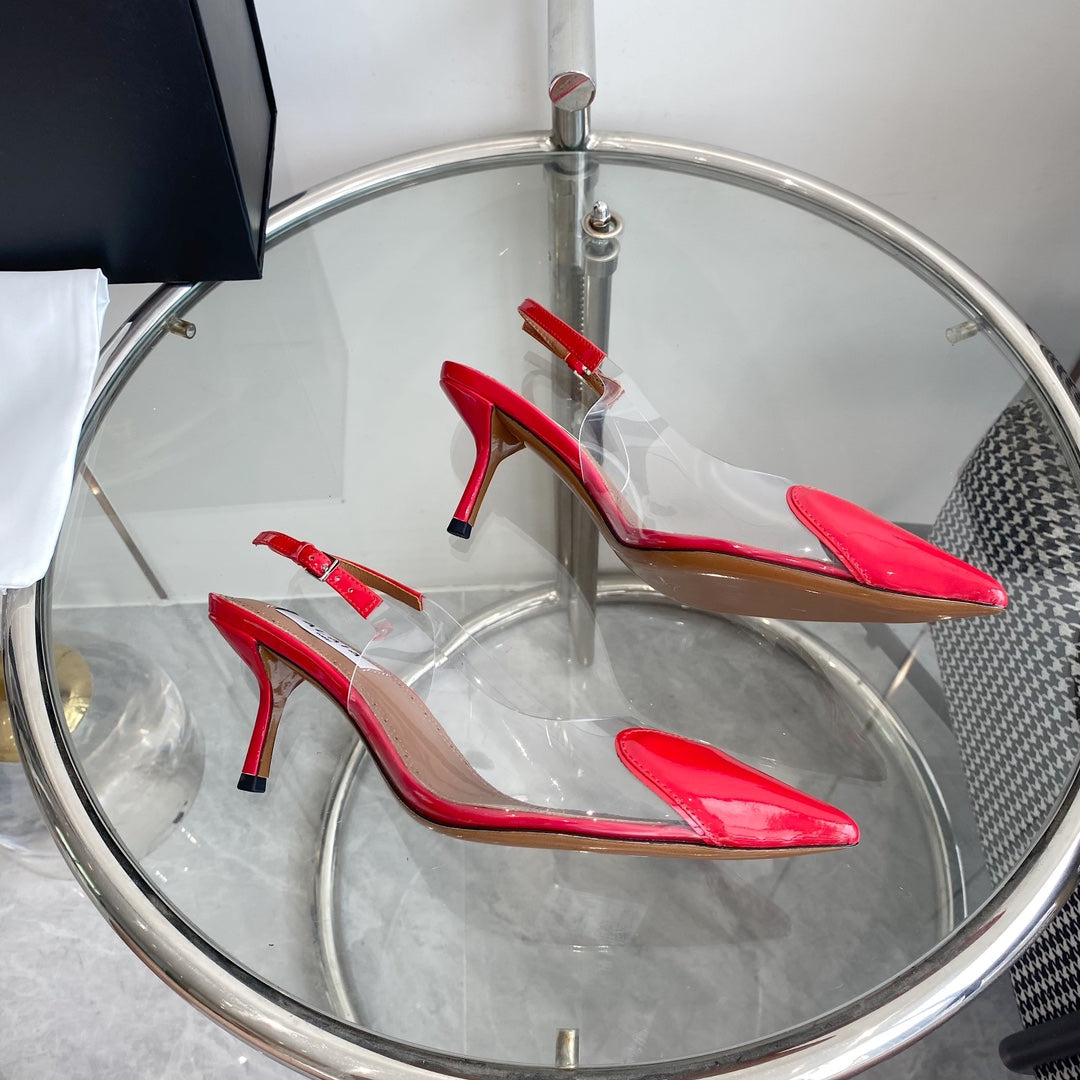 ALAIA HIGH 6 CM SLINGBACK IN CHERRY RED PATENT CALFSKIN AND FILM - 35