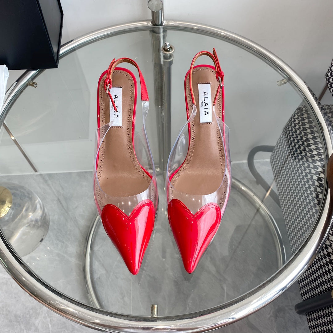 ALAIA HIGH 6 CM SLINGBACK IN CHERRY RED PATENT CALFSKIN AND FILM - 35