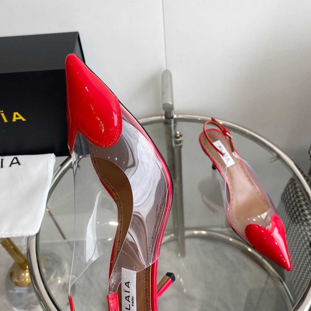 ALAIA HIGH 6 CM SLINGBACK IN CHERRY RED PATENT CALFSKIN AND FILM - 35