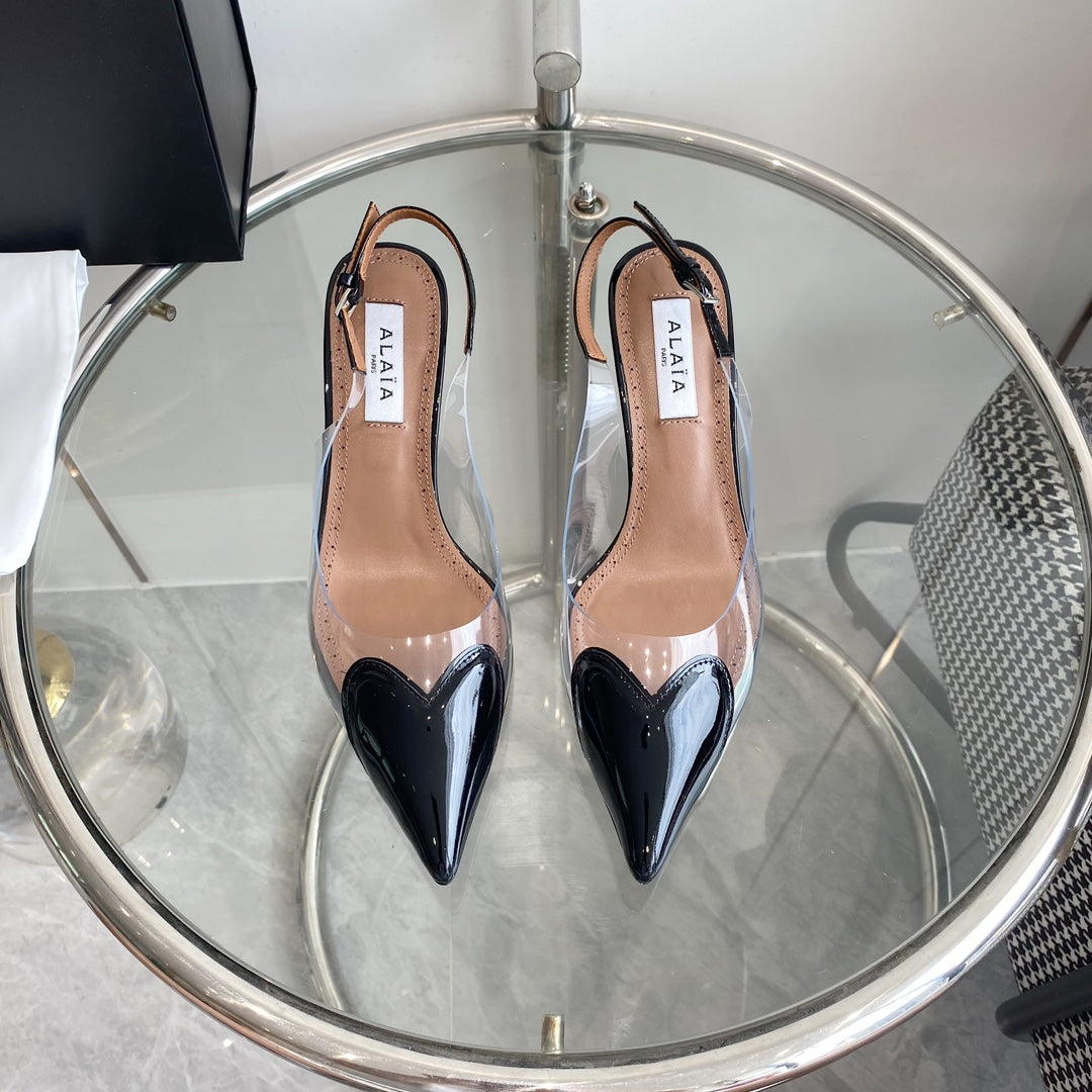 ALAIA HIGH 6 CM SLINGBACK IN BLACK PATENT CALFSKIN AND FILM - 35