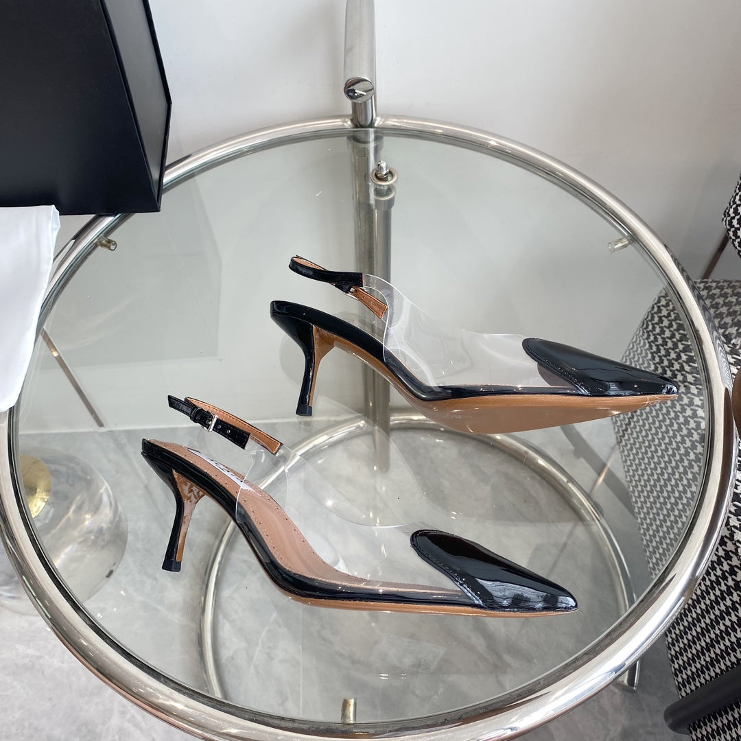 ALAIA HIGH 6 CM SLINGBACK IN BLACK PATENT CALFSKIN AND FILM - 35
