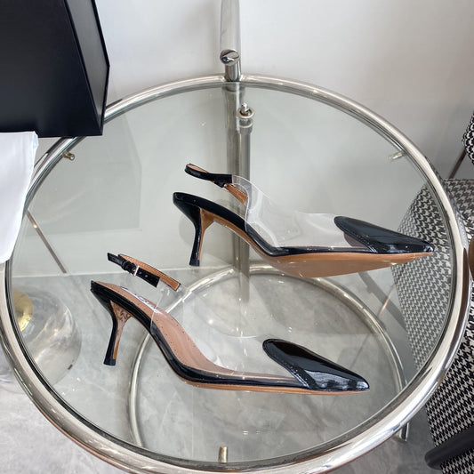 ALAIA HIGH 6 CM SLINGBACK З ЧОРНОЇ ЛАКОВАНОЇ ТЕЛЯЧОЇ ШКІРИ ТА ПЛІВКИ - 35