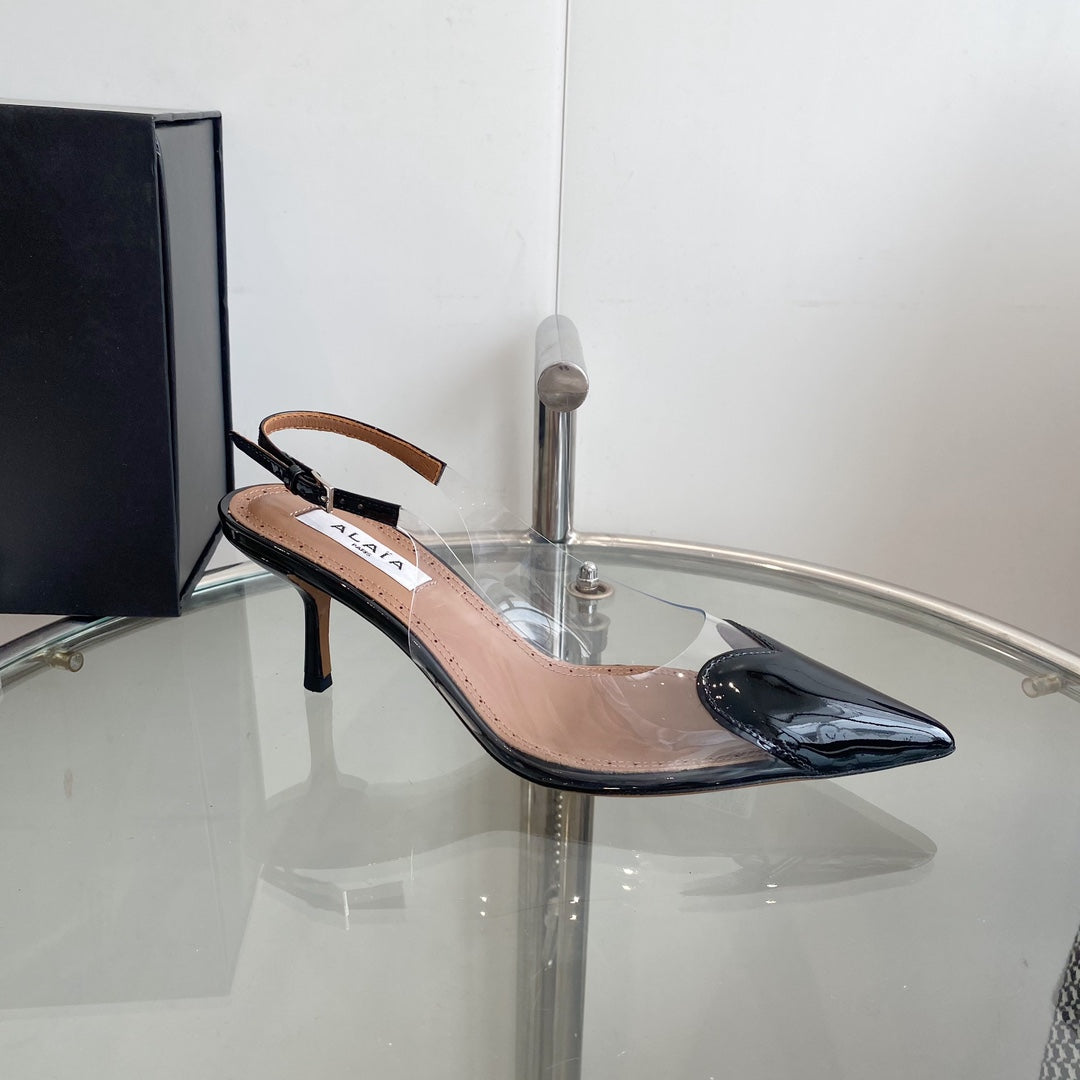 ALAIA HIGH 6 CM SLINGBACK IN BLACK PATENT CALFSKIN AND FILM - 35