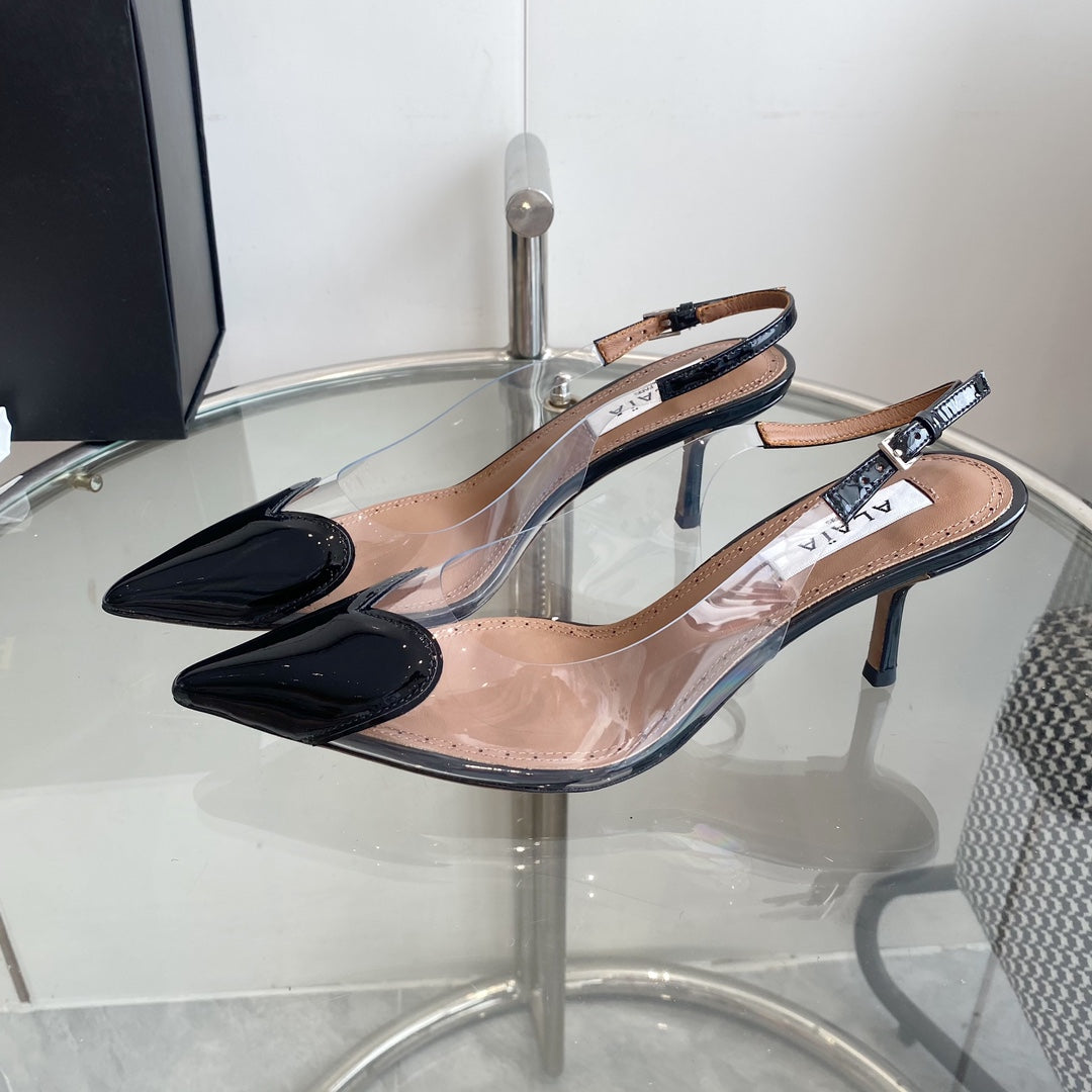ALAIA HIGH 6 CM SLINGBACK IN BLACK PATENT CALFSKIN AND FILM - 35