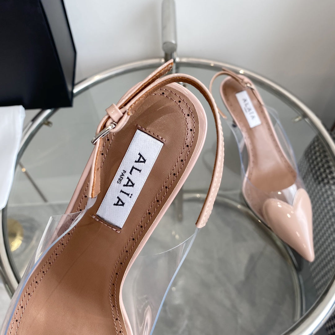 ALAIA HIGH 6 CM SLINGBACK IN BEIGE CREAM PATENT CALFSKIN AND FILM - 35