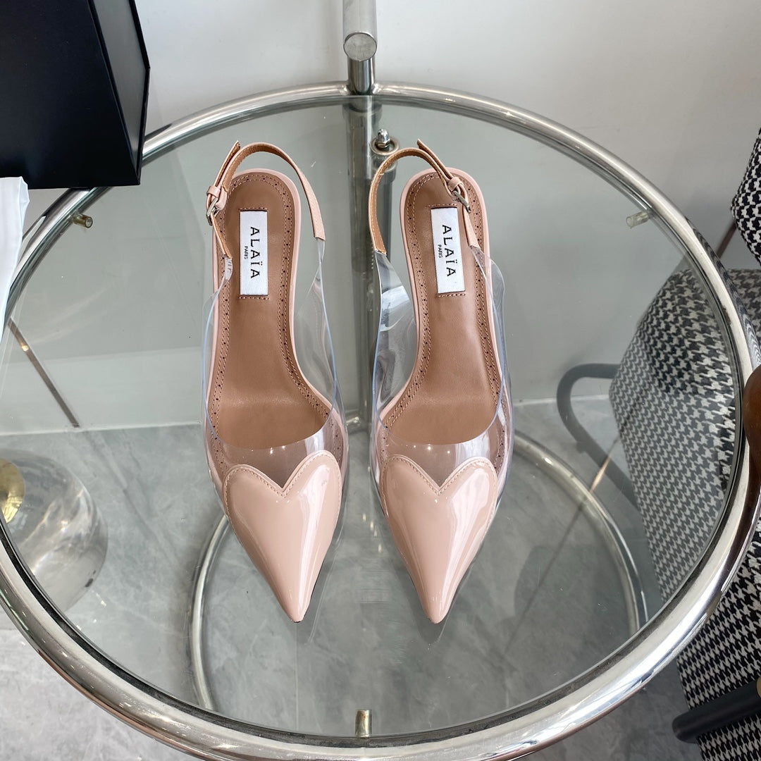 ALAIA HIGH 6 CM SLINGBACK IN BEIGE CREAM PATENT CALFSKIN AND FILM - 35